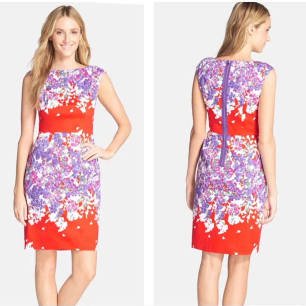 Adrianna Papell Floral Print Cotton Sheath Dress 8